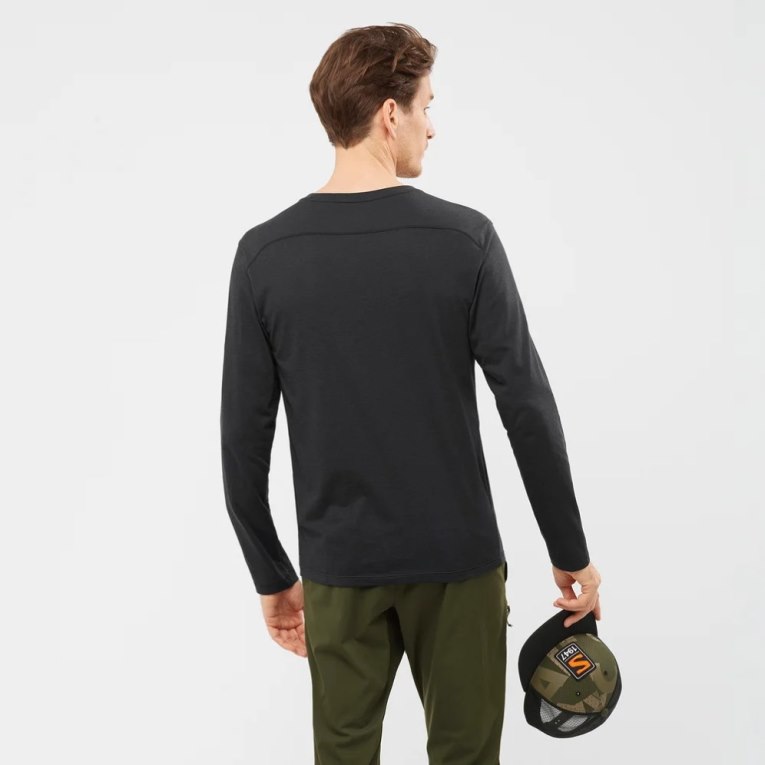 Salomon Essential Long Sleeve Men's T-Shirts Black | CA 69U53
